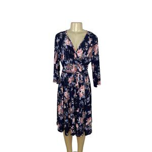 Pinkblush Floral Maternity Wrap Dress 2XL Navy Blue With Pink White Flowers New